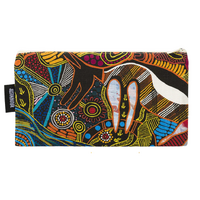 Justin Butler Aboriginal Art Cotton Zip Bag - The Dingo & Kangaroo Storyline