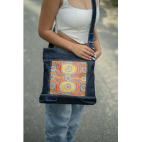 Diwana Dreaming Denim Blue Cotton Canvas/Leather Shoulder Bag (32cmx37cm) - Source of Life (Sunrise)