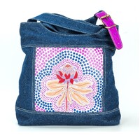 By Meeka Leather/Denim Canvas Shoulder/XBody Handbag (32cm X 37 X 8cm) - Waratah