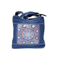 Nikki Dee Designs Genuine Leather/Denim Canvas Combination Shoulder Bag [32 X 37 X 8cm] - Family Connection