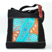 Nikki Dee Designs Genuine Leather/Canvas Combination Shoulder Bag [32 X 37 X 8cm] - Tracks on Country