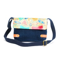 Yakinno Gunditjmara Dreaming Leather/Denim Canvas XBody Shoulder Bag (38cm x 33cm) - People & Country