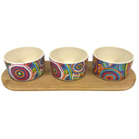 Utopia Aboriginal Art Bamboo Fibre Snack Bowl Set (3) with Timber Base - My Mother's Country