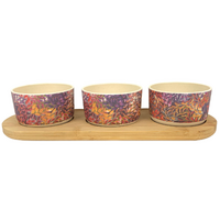 Utopia Aboriginal Art Bamboo Fibre Snack Bowl Set (3) with Timber Base - Spinifex