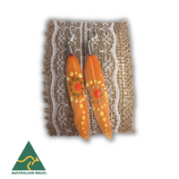 Aboriginal Art Handpainted Feather Earrings - Orange Feather