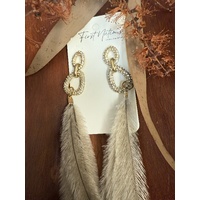 First Nations Fashionista - Handmade Aboriginal Art Pendant Earrings - Emu Feather with Diamontes and Stud Back