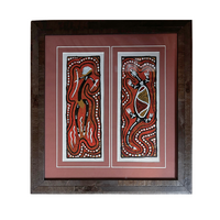 Original Aboriginal Art (Framed) Painting Strip Canvas (27cm x 26.5cm) - Goanna & Warrior