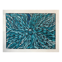 Raintree Aboriginal Art UNStretched Canvas [60cm x 45cm] - Bush Medicine Leaves (Blue/Aqua)