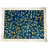 Raintree Aboriginal Art UNStretched Canvas [60cm x 45cm] - Bush Medicine Leaves (Blue/Yellow)