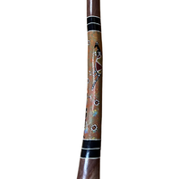 Eucalyptus (Ironbark) Handpainted Didgeridoo (1.30m) - Bell with Kangaroo and Warrior (Orange)