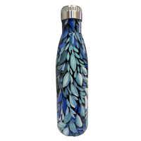 Louise Numina Aboriginal Art Stainless Steel Bottle - 500ml - Bush Medicine Leaves Blue