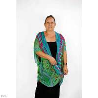 Saretta Aboriginal Art Cotton Viscose Open Kaftan - Yutiliko Pari (Guide on Country)