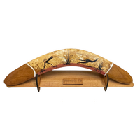 Aboriginal Landscape Art handpainted Giftboxed Boomerang &amp; Stand (35cm)