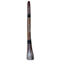 Eucalyptus (Ironbark) Handpainted Didgeridoo (1.30m) - Bell with Kangaroo and Warrior (Orange)