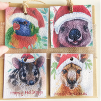 Native Seed Box Plantable Greeting Card - Christmas Native Animals Gift Tags - Square (Set 4)