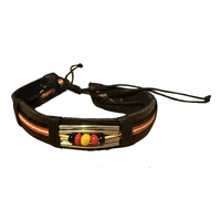 Aboriginal Wristband - KW 15mm Black Leather 5 Bead Wristband