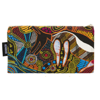 Justin Butler Aboriginal Art Cotton Zip Bag - The Dingo &amp; Kangaroo Storyline