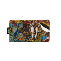 Justin Butler Aboriginal Art Cotton Zip Bag - The Dingo and Kangaroo Storyline