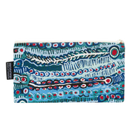 Warlukurlangu Aboriginal Art Cotton Zip Bag - Two Dogs Dreaming (Blue)