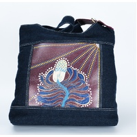 By Meeka Leather/DENIM Canvas Shoulder/XBody Handbag (32cm X 33cm X 8cm) - Banksia