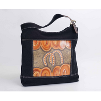 By Meeka Leather/Black Canvas Shoulder/XBody Handbag (32cm X 37 X 8cm) - Sibling Bond