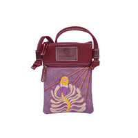 By Meeka Handpainted Leather/Maroon Canvas XBody Shoulder Bag (13 X 19cm) - Banksia 