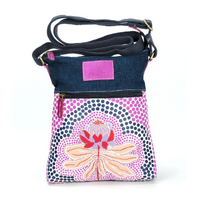 By Meeka Leather/Denim Canvas XBody Shoulder Bag (26cm x 20cm) - Waratah