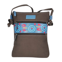 Muralappi Journey Genuine Leather/Blue Canvas Small Shoulder Bag (26cm x 23cm) - Family Ties