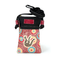 Muralappi Journey Genuine Leather / Black Canvas Cross Body &quot;Hippie&quot; Bag [13 X 19cm] - Kangaroo in Summer Flowers