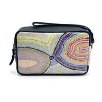 Better World Aboriginal Art Printed Leather Toiletry Bag - Dogwood Tree Dreaming