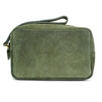 Better World Aboriginal Art Men&#39;s Leather Embossed Toiletry Bag - Sandhills (Khaki)