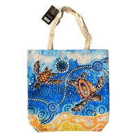 Chern&#39;ee Sutton Aboriginal Art Cotton Canvas/Hessian Tote Bag - Yuanati (Turtle)