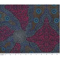 Kangaroo Grass &amp; Bush Waterhole (Red) - Aboriginal design Fabric