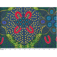 Leaves &amp; Fruit (Blue/Gold) - Aboriginal design Fabric