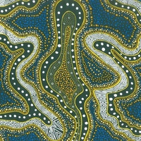 Possum Land &amp; Water Dreaming [Green] [SCRAP 1.4M] - Aboriginal design Fabric