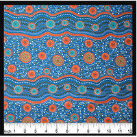 Wild Beans (Blue) [SCRAP 1.4M]- Aboriginal design Fabric