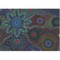 Women Dancing (Blue) - Aboriginal design Fabric