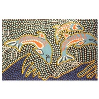 Aboriginal Handmade (5&#39;x 3.5&#39;) Rug (Chainstitched) (178cm x 107cm) - Tobwabba Dolphins