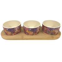 Utopia Aboriginal Art Bamboo Fibre Snack Bowl Set (3) with Timber Base - Spinifex