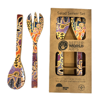 Better World Aboriginal Art Wooden/Resin Salad Server Set - Yam &amp; Bush Tomato Dreaming