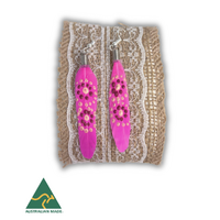 Aboriginal Art Handpainted Feather Earrings - Pink Feather