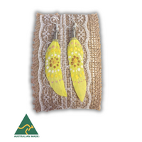 Aboriginal Art Handpainted Feather Earrings - Yellow Feather