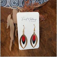 First Nations Fashionista - Handmade Aboriginal Art Drop Earrings (Gold/Red/Black)