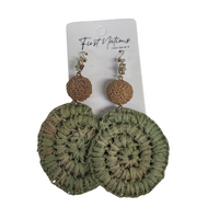 First Nations Fashionista - Handmade Aboriginal Art Woven Drop Earrings (Light GREEN with Stone &amp; Quandong Detail)