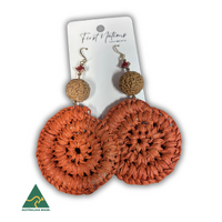 First Nations Fashionista - Handmade Aboriginal Art Woven Drop Earrings (Orange with Stone &amp; Quandong Detail)