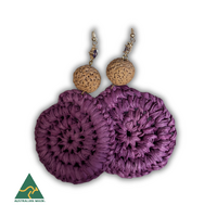 First Nations Fashionista - Handmade Aboriginal Art Woven Drop Earrings (Purple with Stone &amp; Quandong Detail)