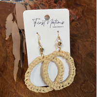 First Nations Fashionista - Handmade Aboriginal Art Woven Drop Earrings (Beige with Stone Detail)