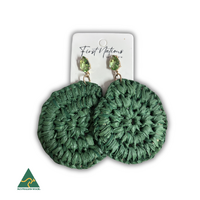 First Nations Fashionista - Handmade Aboriginal Art Woven Drop Earrings (Green with Stone Detail)