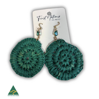 First Nations Fashionista - Handmade Aboriginal Art Woven Drop Earrings (Green with Stone Detail)