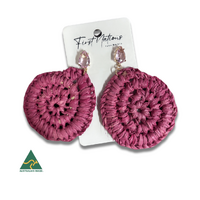 First Nations Fashionista - Handmade Aboriginal Art Woven Drop Earrings (Pink with Stone Detail)